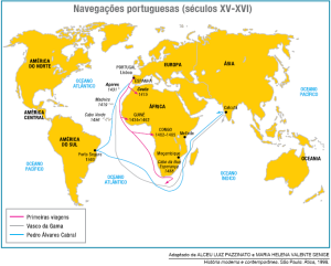 Mapa das viagens de expansão marítima portuguesa
