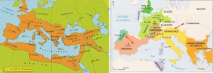 Mapa da Europa, antes e após as invasões bárbaras